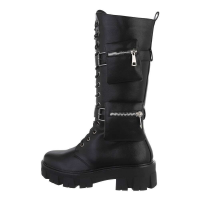 Damen Schnürstiefel - schwarz DE314-black