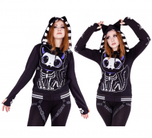 Mikina s kapucí Skeleton Cat - SkeletonCatHood