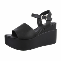 Damen-Keilsandaletten - schwarz - PAN017-black