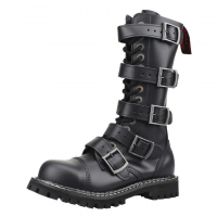 Angry Itch Lederstiefel mit 14 Löchern und 5 Schnallen schwarz - AI14Z-5B/B/LE