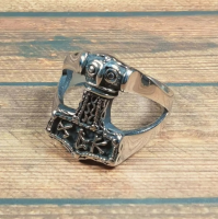 Edelstahlring mit Thors Hammer | Mjölnir | Mystisches Symbol | V-Ring - ESR022