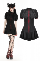 ANNUSHKA HIGH COLLAR RED-BUTTONED SHORT-SLEEVE MINI DRESS - DW969