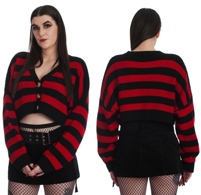 Schwarz-rote gestreifte Strickjacke von Banned - BACA21166